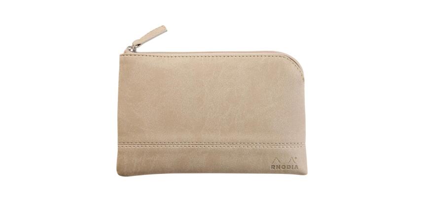 Rhodiarama pochette zippée en simili cuir - taille S (11x17 cm) - Beige