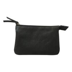 CUIR Petite Pochette 2 compartiments 13x9cm - Noir