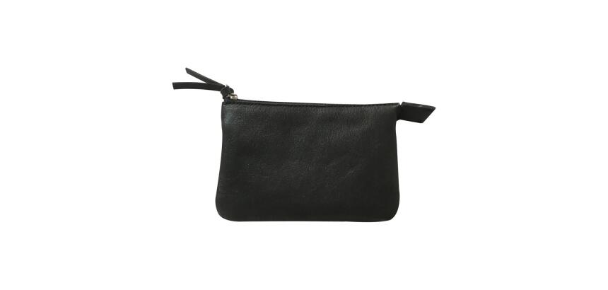 CUIR Petite Pochette 2 compartiments 13x9cm - Noir