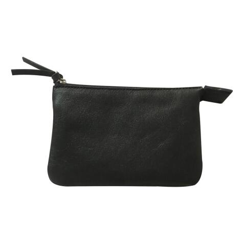 CUIR Petite Pochette 2 compartiments 13x9cm - Noir
