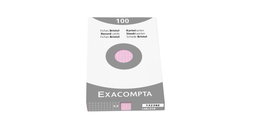 Estuche Exacompta de 100 fichas Exacompta cartulina bristol - cuadricula 5x5 sin taladro 148x210mm - Rosa
