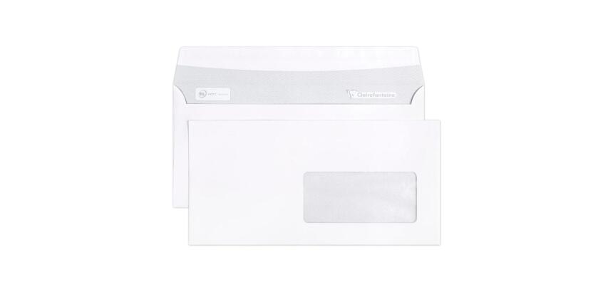 Boite de 500 Enveloppes Blanches DL-110x220mm - Auto-Adhésives - 90g/m2 - Fenêtre Papier Cristal 45x100 (position 20/20) - Blanc