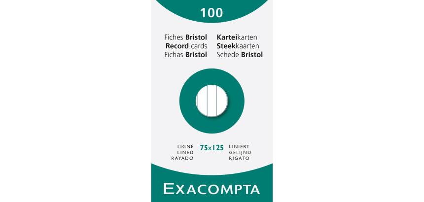 Étui de 100 fiches - bristol ligné non perforé 75x125mm - Blanc