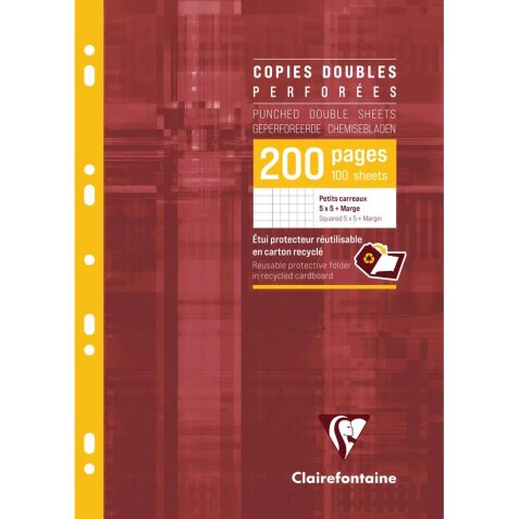 Copies doubles sous étui A4 200 pages perforées petits carreaux + marge