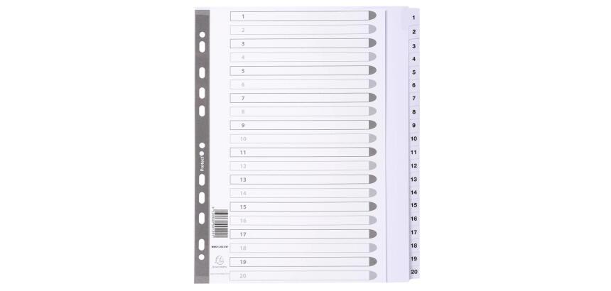 Intercalaires imprimés à touches plastifiées - 20 touches 1 à 20 - A4 maxi - Blanc