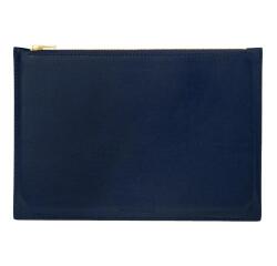 Pochette multifonction en cuir, grand modèle - Bleu marine