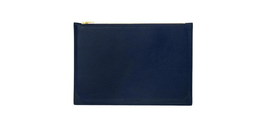 Pochette multifonction en cuir, grand modèle - Bleu marine