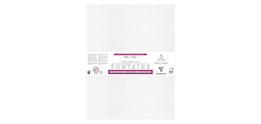 Clairefontaine Fontaine Watercolour Sheets Pack - 56 x 76cm - 5 Sheets - 300gsm - Cold Pressed