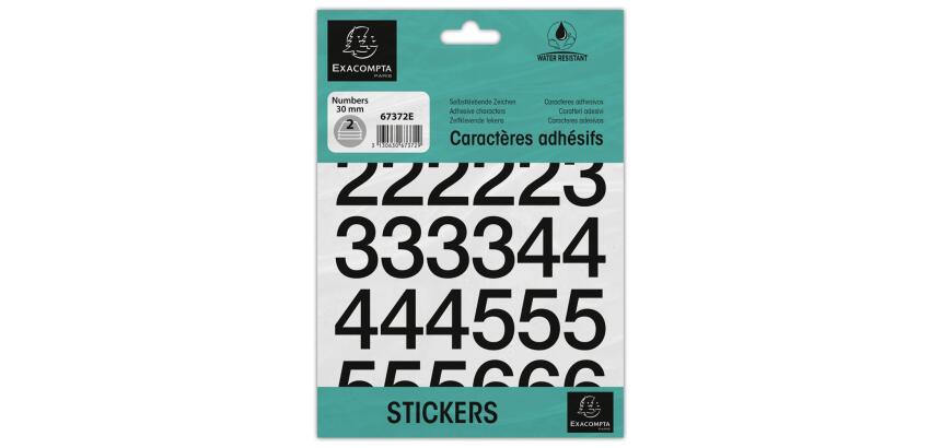 Pochette de chiffres adhésifs noirs 0-9 30 mm - Noir