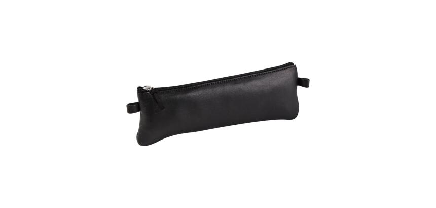 CUIR NOIR Trousse plate 22x6 cm. - Noir