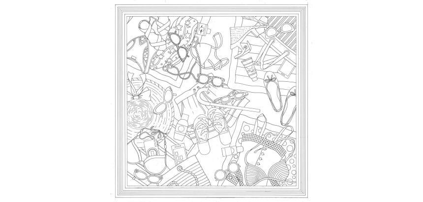 Carré 100% soie - 90x90cm La plage - Blanc