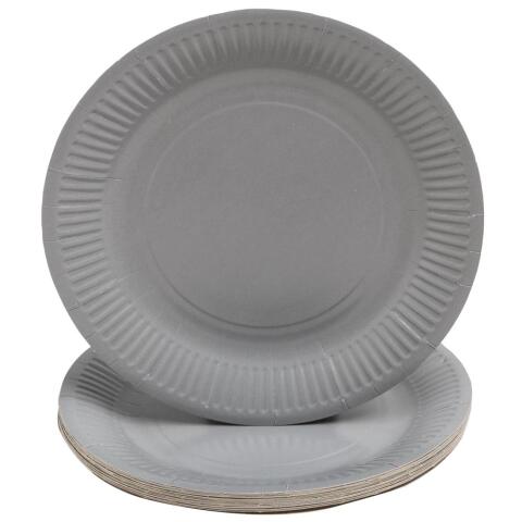 Platos de cartón sin plástico - Ø 23 cm - Gris