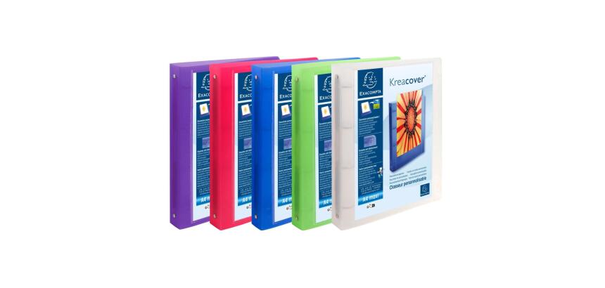 Classeur 4 anneaux plastifié Exacompta Kreacover®personnalisable A4 maxi - Dos 4 cm couleurs assorties