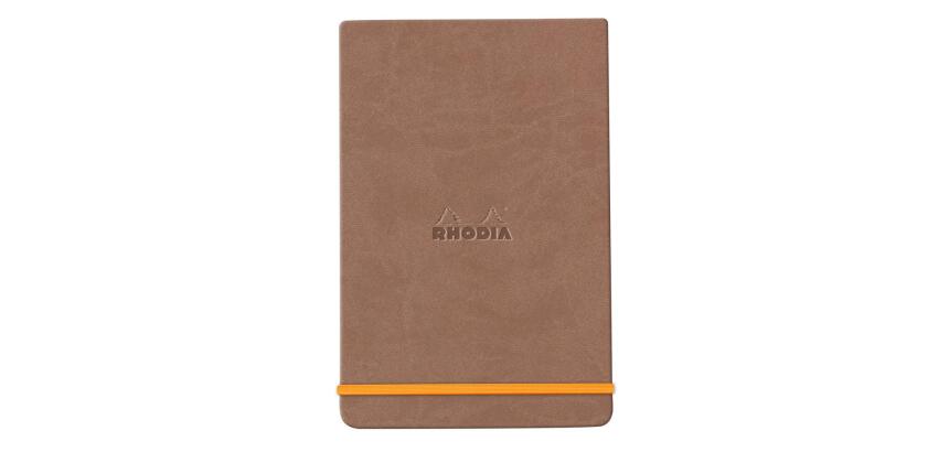 Rhodiarama Webnotepad A5 mit festem Einband, 96 Blatt liniert, mikroperforiert, Papier elfenbein 90g, mit Gummizugverschluss - Taupe