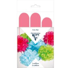 PAPIER DE SOIE, Set de 3 pompons à suspendre Ø30x1 et Ø40x2 - Rose