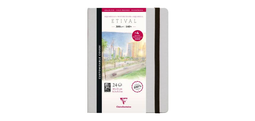 Etival Aquarelle carnet cousu 24F 21x16cm 300g grain fin (papier buvard) - Gris