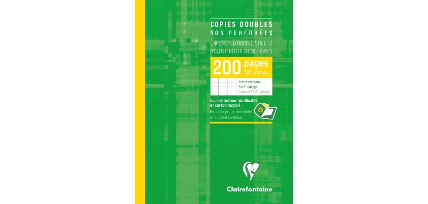 Copies doubles sous étui 16,5x21cm 200 pages non perforées petits carreaux + marge - Blanc