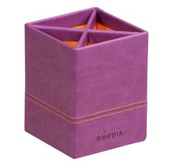 Rhodiarama pot à crayons simili cuir italien 8x8x11 cm - Violet