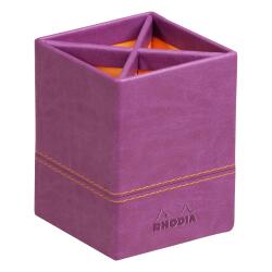 Rhodiarama pot à crayons simili cuir italien 8x8x11 cm - Violet