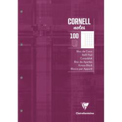 Bloc de cours CORNELL encollé grand côté A4 200 pages perforées 4 trous Cornell petits carreaux - Prune