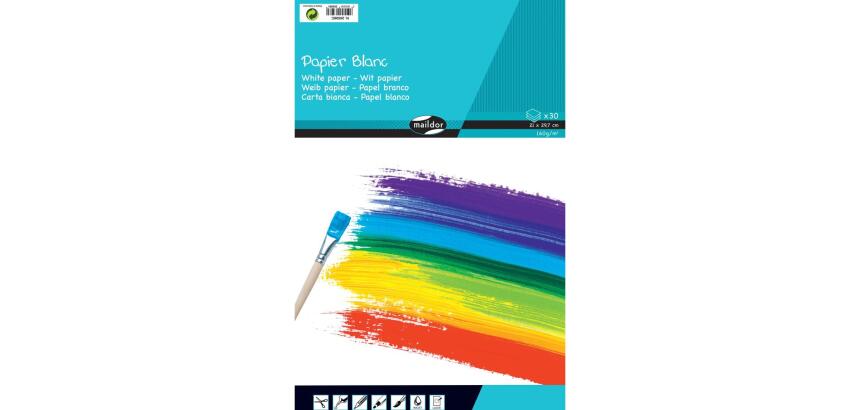 PAPIER BLANC, Bloc de 30 feuilles 160g/m2 au format 21x29,7cm - Blanc