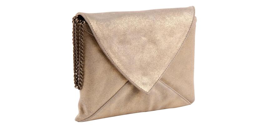 PLUME Pochette Enveloppe en Daim irisé 20x14cm - Or