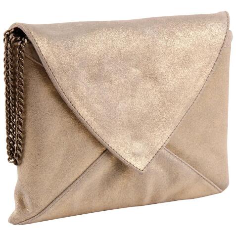 PLUME Pochette Enveloppe en Daim irisé 20x14cm - Or