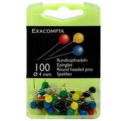 Boîte de 100 épingles sphériques - Hauteur de pointe 15mm - 4mm de diamètre - Couleurs assorties