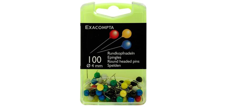 Boîte de 100 épingles sphériques - Hauteur de pointe 15mm - 4mm de diamètre - Couleurs assorties