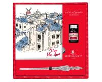 Moulin Rouge, Set de calligraphie 21x21 cm contenant une plume de verre, un flacon d'encre Moulin Rouge, un bloc de 52 feuilles