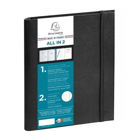 Agenda de bureau All in 2 EasySlim 21 Kaa 15 x 21 cm Mensuel Janvier 2026 à Janvier 2027 - 13 mois - Noir