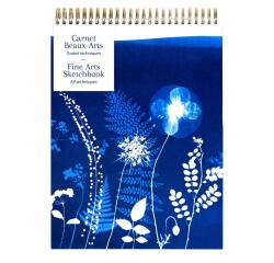 Cyanotype, Carnet Beaux Arts reliure intégrale en-tête A4 21x29,7 cm, 40 feuilles, papier dessin blanc multi-techniques 180g