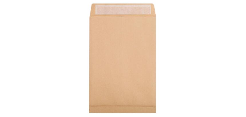 Boite de 250 Pochettes Kraft Brun E4-280x400 mm avec Soufflet de 30 mm - Auto-Adhésives - 120g/m2 - Brun