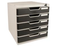 Schubladenbox MODULO A4, 5 abschließbare Schubladen - Schwarz