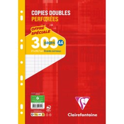 Copies doubles sous film A4 300 pages perforées grands carreaux