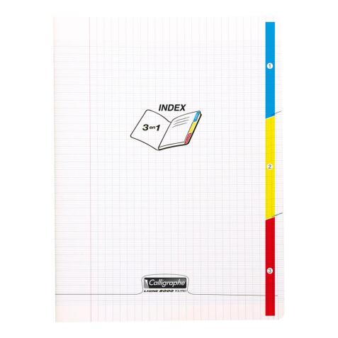 Cahier 3 index piqué 8000 POLYPRO 24x32 cm 96 pages grands carreaux 90 g - Incolore