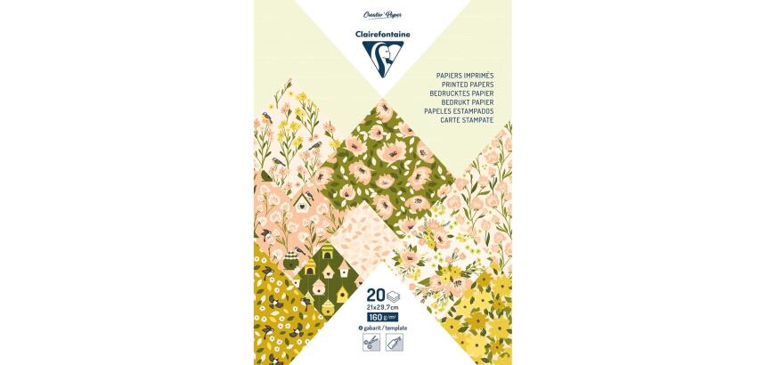 PAPIERS IMPRIMÉS, Bloc de 20 feuilles à motifs 160g/m2 au format A4 (21x29,7cm) + 1 idée créative - Printemps - Multicolore