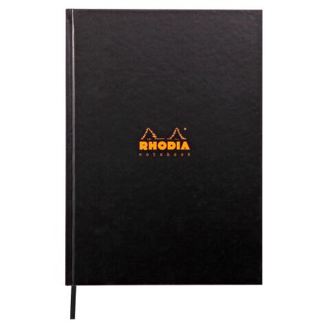 Brochure rembordé rigide Rhodiactive 90g A4 192 pages ligné avec cadre ruban marque-page coins prédécoupés - Noir
