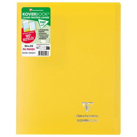Cahier piqué Koverbook 24x32 cm 96 pages grands carreaux couverture polypropylène opaque 100% recyclé