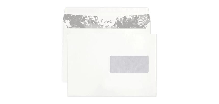 Boite de 500 enveloppes Forever Blanches 100% recyclé C5-162x229mm - Auto-Adhésives - 80g/m2 - Fenêtre Papier Cristal 45x100 (position 62/20) - Blanc