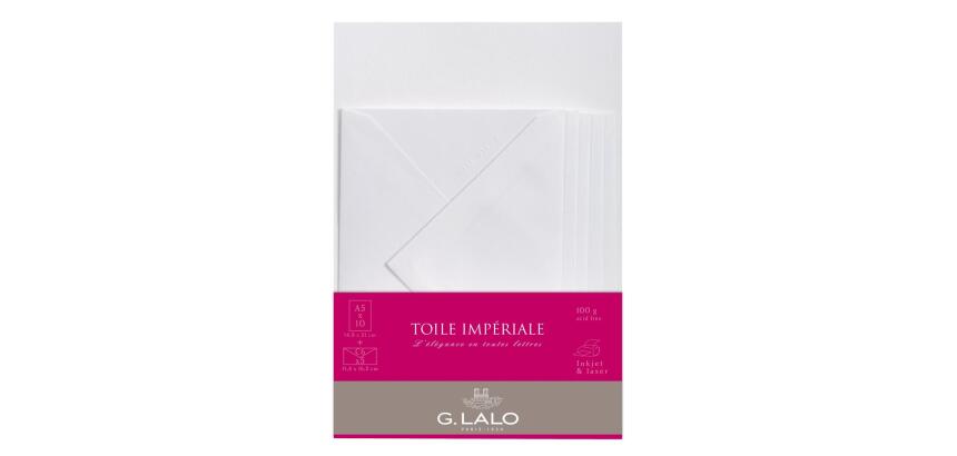Ensemble Toile Impériale 10 feuilles A5 et 5 enveloppes C6 - Blanc