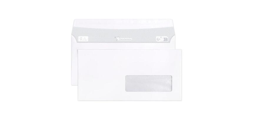 Boîte de 500 enveloppes DL 110x220mm fen 35x100mm vélin Blanc 80g auto-adhésive 10615