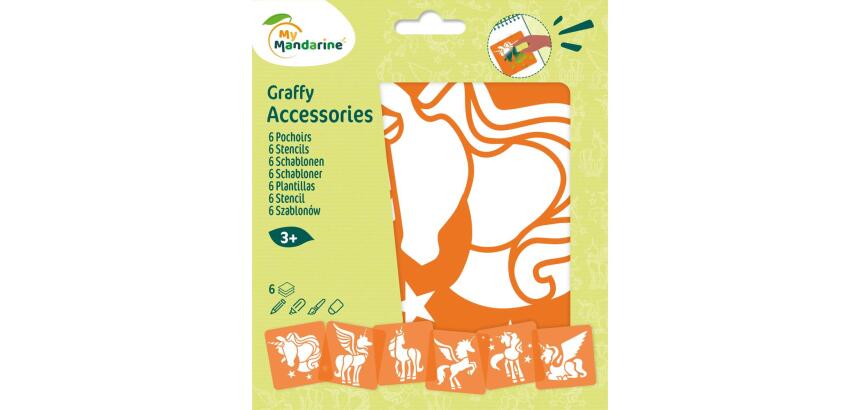 Set de 6 pochoirs enfants, Licornes - Orange