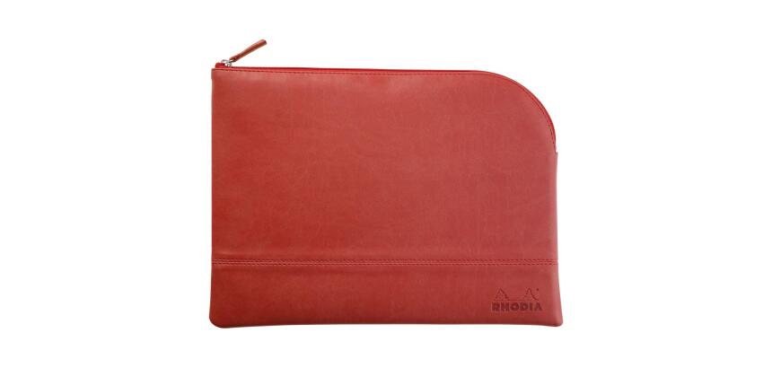 Rhodiarama pochette zippée en simili cuir - taille L (21x28 cm) - Nacarat