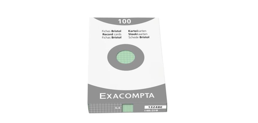 Estuche Exacompta de 100 fichas Exacompta cartulina bristol - cuadricula 5x5 sin taladro 148x210mm - Verde