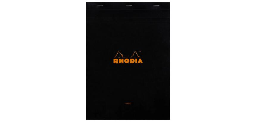 Bloc agrafé Rhodia N°18 21x29,7 cm 80 feuillets ligné avec marge 80g - Noir