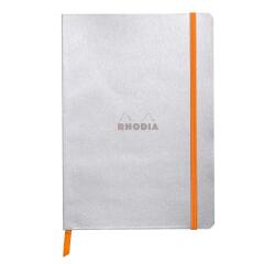 Rhodiarama softcover notitieboek A5, 80 blad gestippeld ivoorkleurig papier van 90g, sluiting met elastiek - Zilver