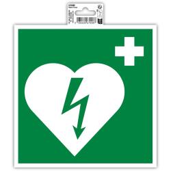 Hinweisschild, Defibrillator, PVC, selbstklebend und rutschfest, 20x20 cm - Grün