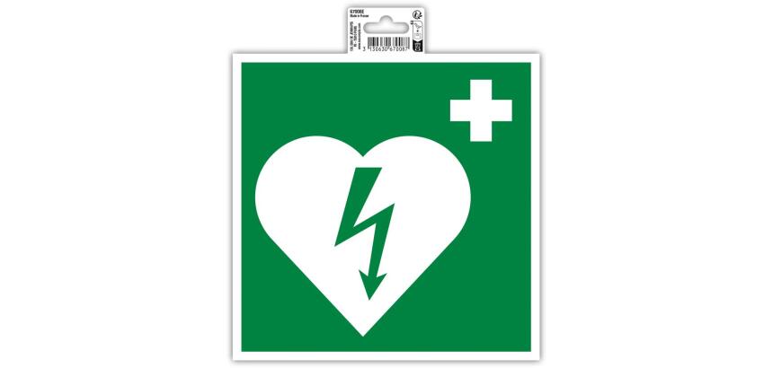 Panneau PVC adhésif antidérapant Défibrilateur 20x20 cm - Vert