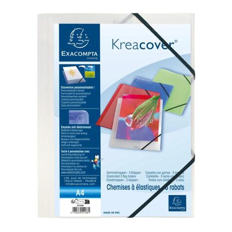 Sammelmappe A4, PP, 3 Klappen mit Gummizugverschluss, Kreacover